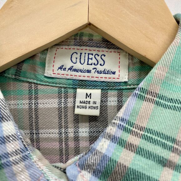 Vintage Guess Plaid Western Shirt Medium Womens Guess Snaps Button Down Shirt M - Picture 4 of 16